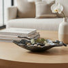 Decorative Leaf Accent Bowl Tray | 16" Antique Silver Aluminum