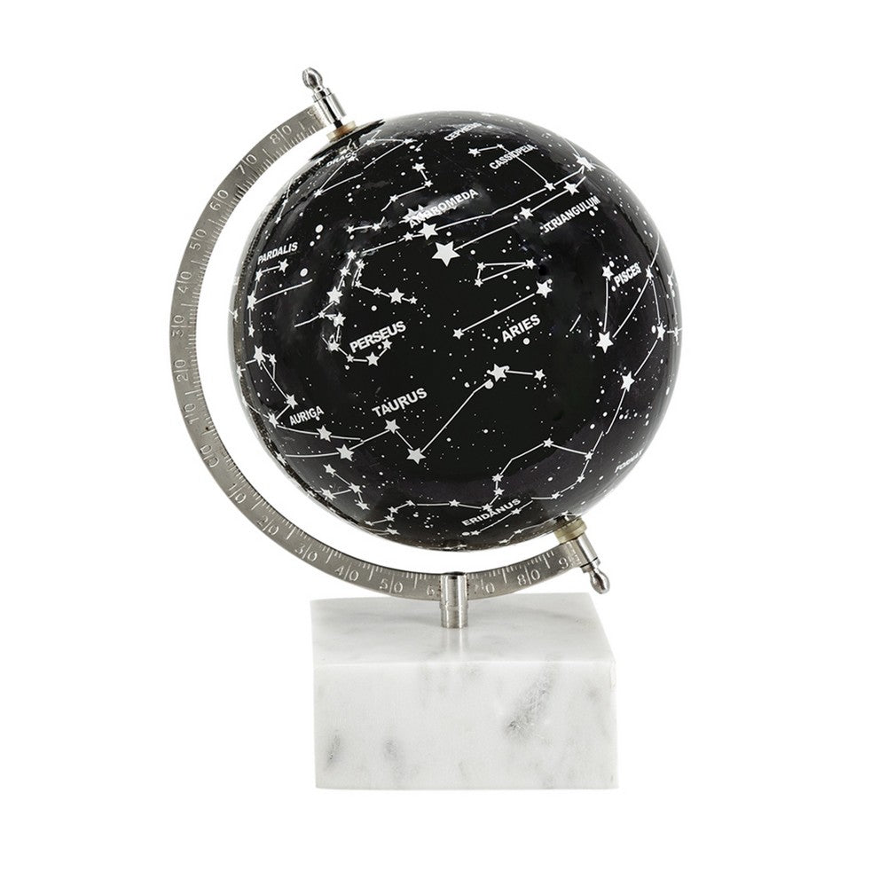 Decorative Constellation Globe | Black | White Marble Base | 12"
