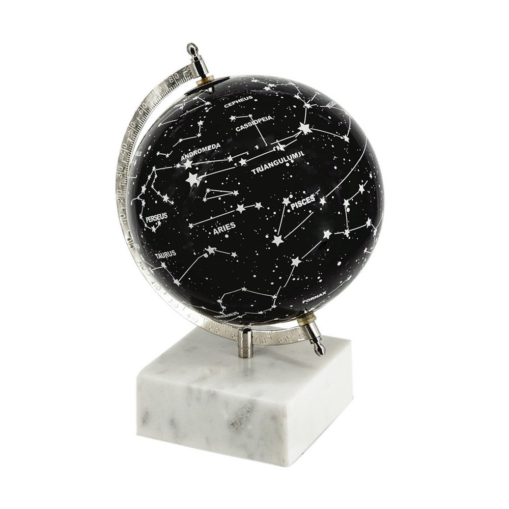Decorative Constellation Globe | Black | White Marble Base | 12"