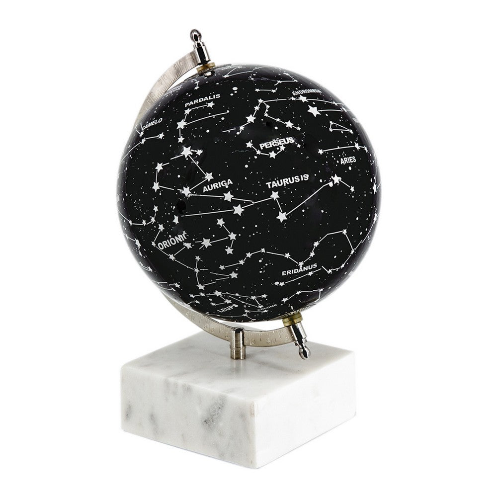 Decorative Constellation Globe | Black | White Marble Base | 12"