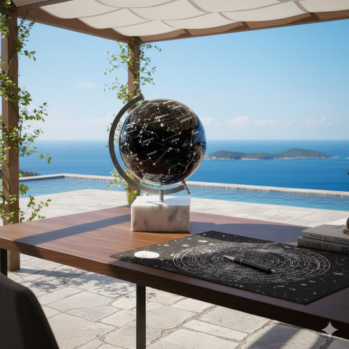 Decorative Constellation Globe | Black | White Marble Base | 12"