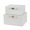Decor Storage Boxes Set of 2 | White Faux Snakeskin with Gold Accents