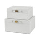 Decor Storage Boxes Set of 2 | White Faux Snakeskin with Gold Accents