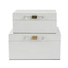 Decor Storage Boxes Set of 2 | White Faux Snakeskin with Gold Accents