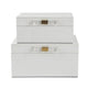 Decor Storage Boxes Set of 2 | White Faux Snakeskin with Gold Accents