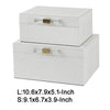 Decor Storage Boxes Set of 2 | White Faux Snakeskin with Gold Accents