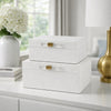 Decor Storage Boxes Set of 2 | White Faux Snakeskin with Gold Accents