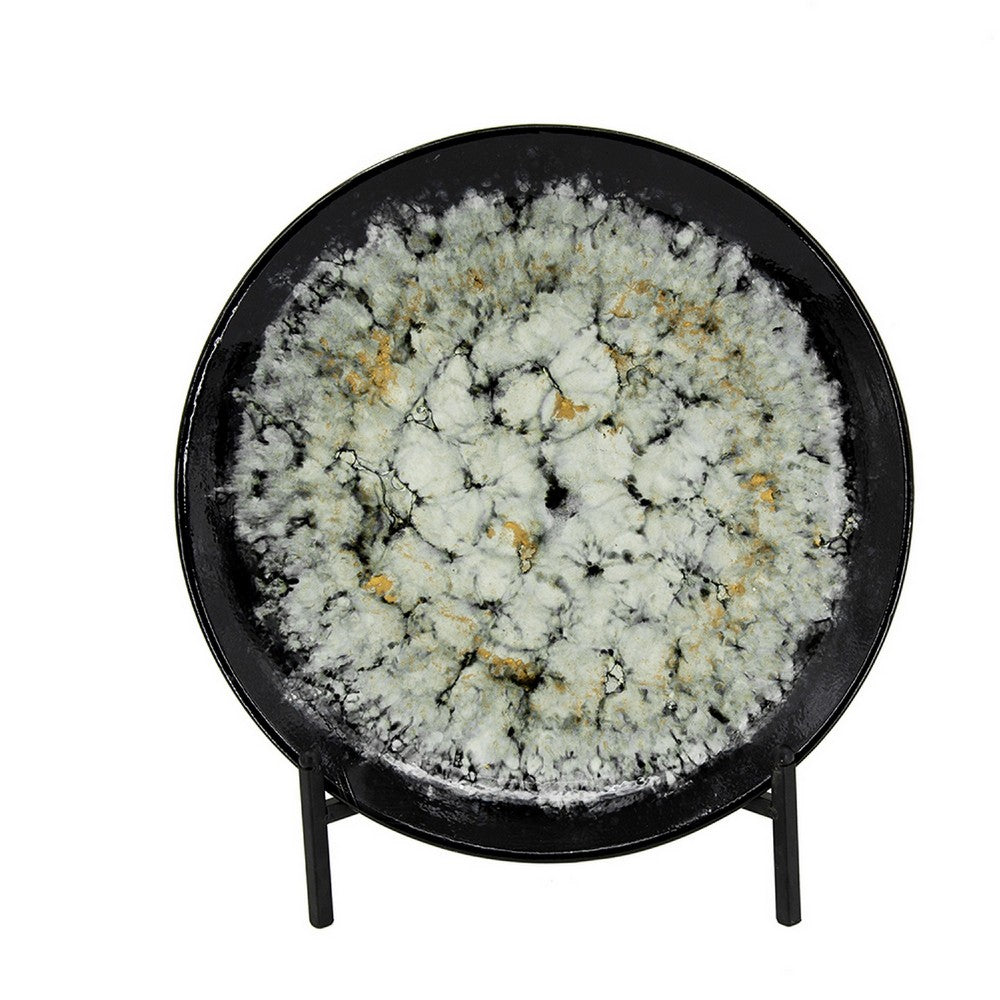 Decorative Charger Plate with Stand | Black & White Ceramic | 18"
