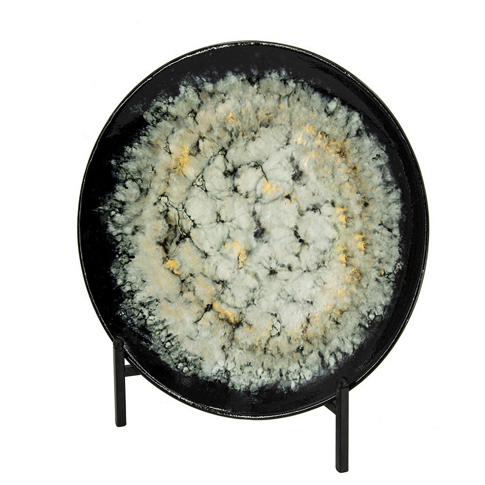 Decorative Charger Plate with Stand | Black & White Ceramic | 18"