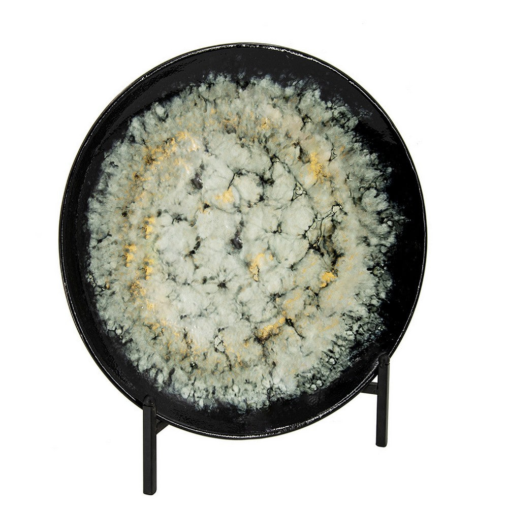 Decorative Charger Plate with Stand | Black & White Ceramic | 18"