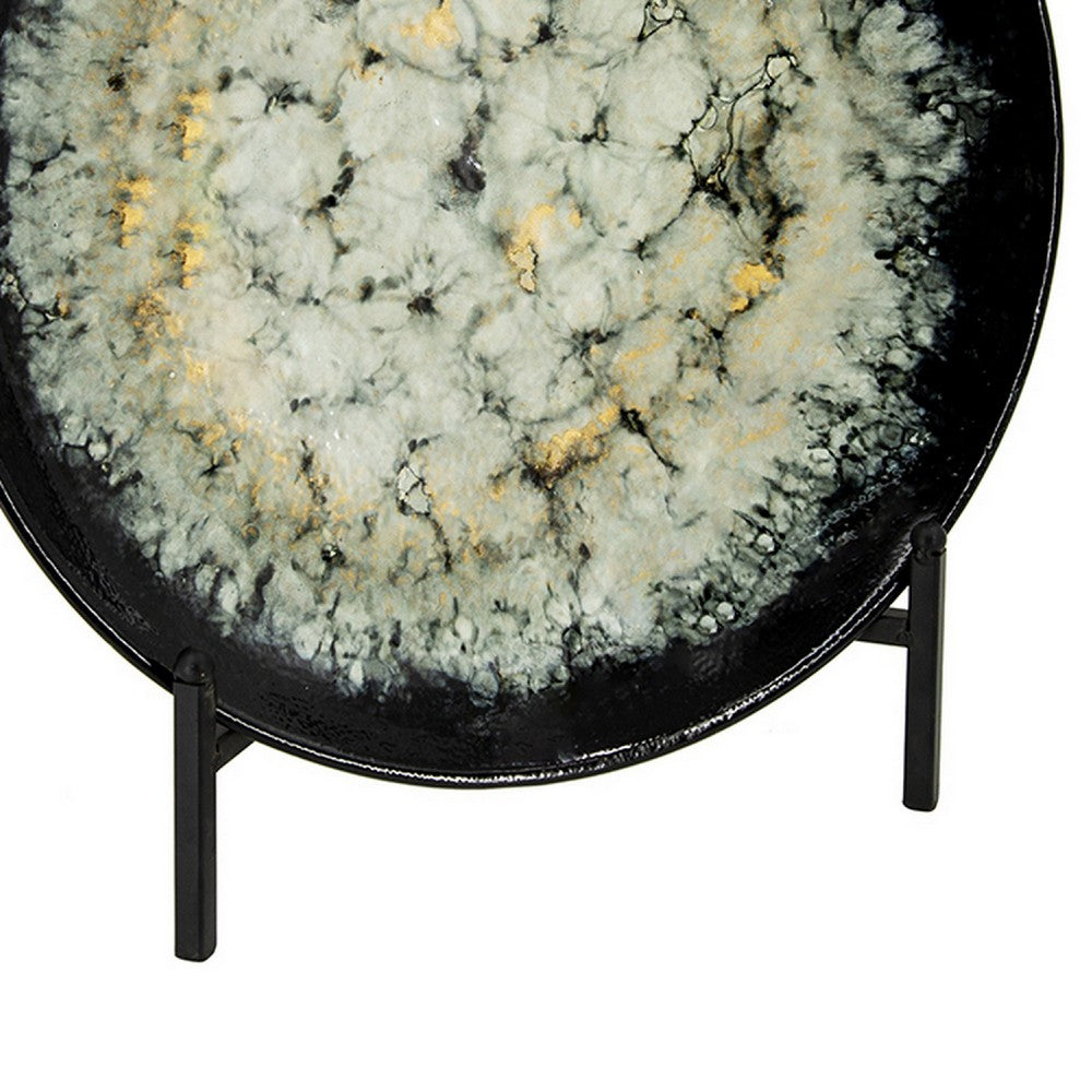 Decorative Charger Plate with Stand | Black & White Ceramic | 18"
