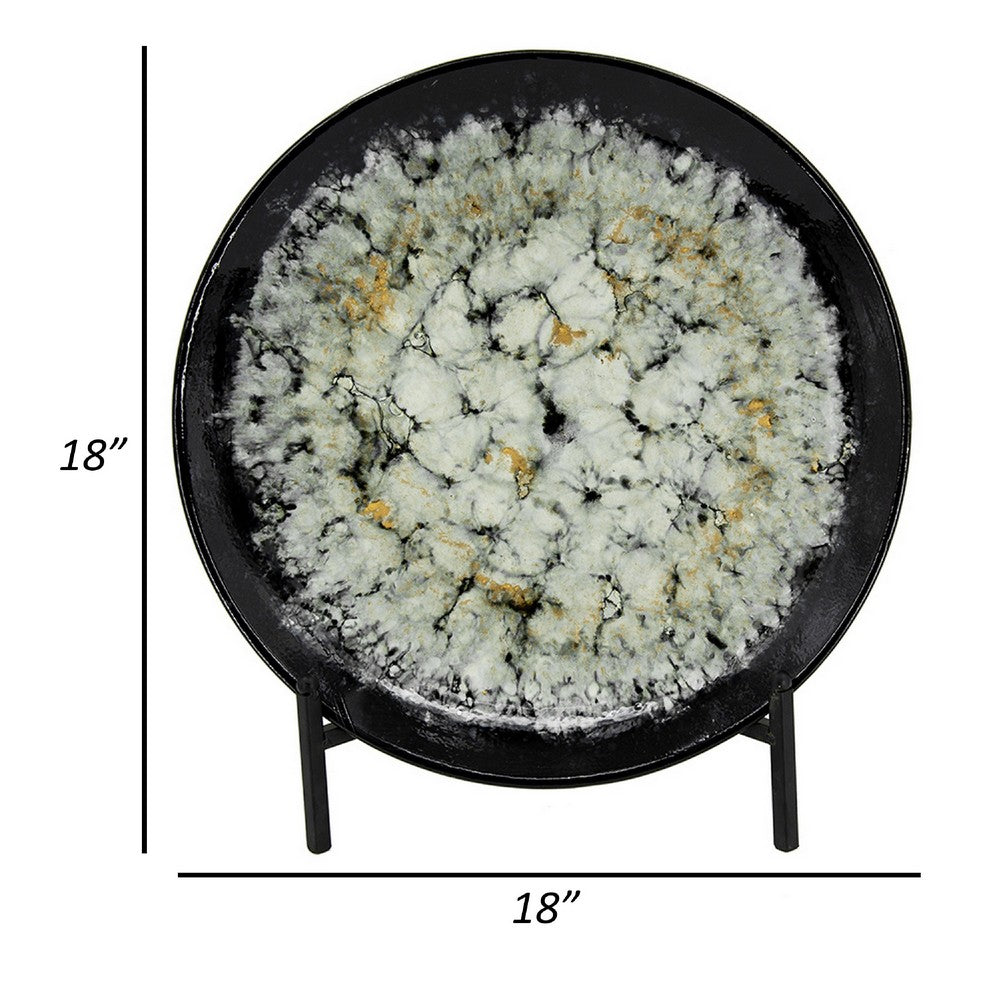 Decorative Charger Plate with Stand | Black & White Ceramic | 18"