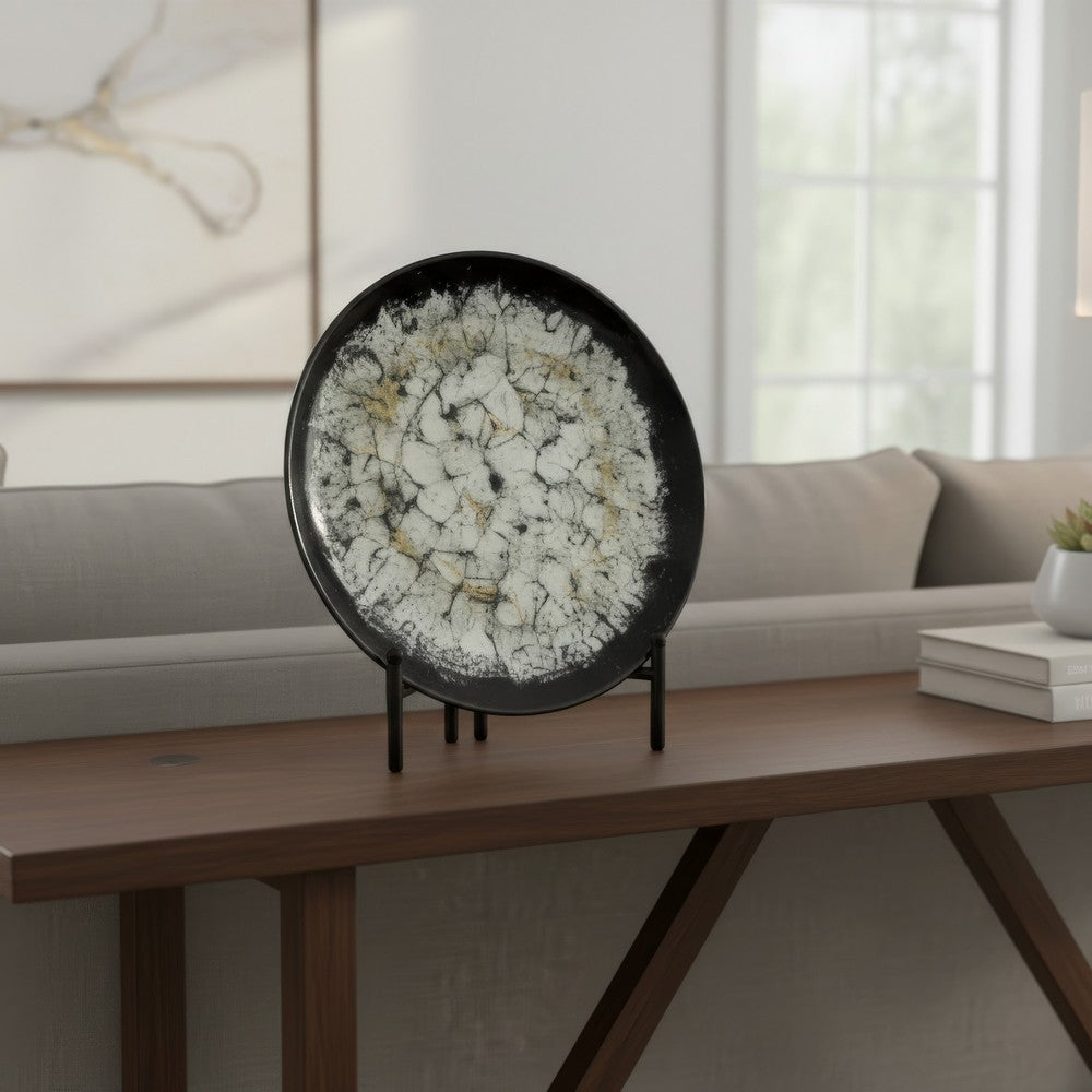 Decorative Charger Plate with Stand | Black & White Ceramic | 18"