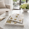 Leza Tic Tac Toe Game Set | White Marble with Gold Inlay | 12"