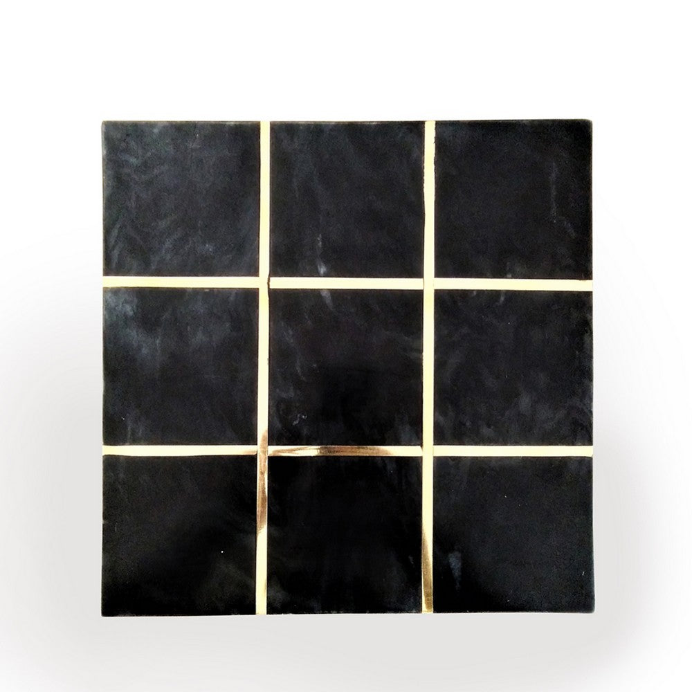 Leza Tic Tac Toe Game Set | Black Marble with Gold Inlay | 12"