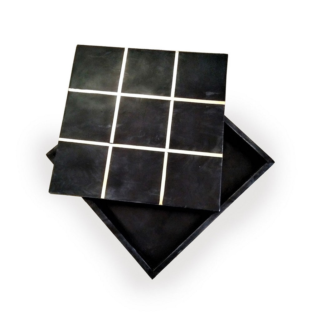 Leza Tic Tac Toe Game Set | Black Marble with Gold Inlay | 12"