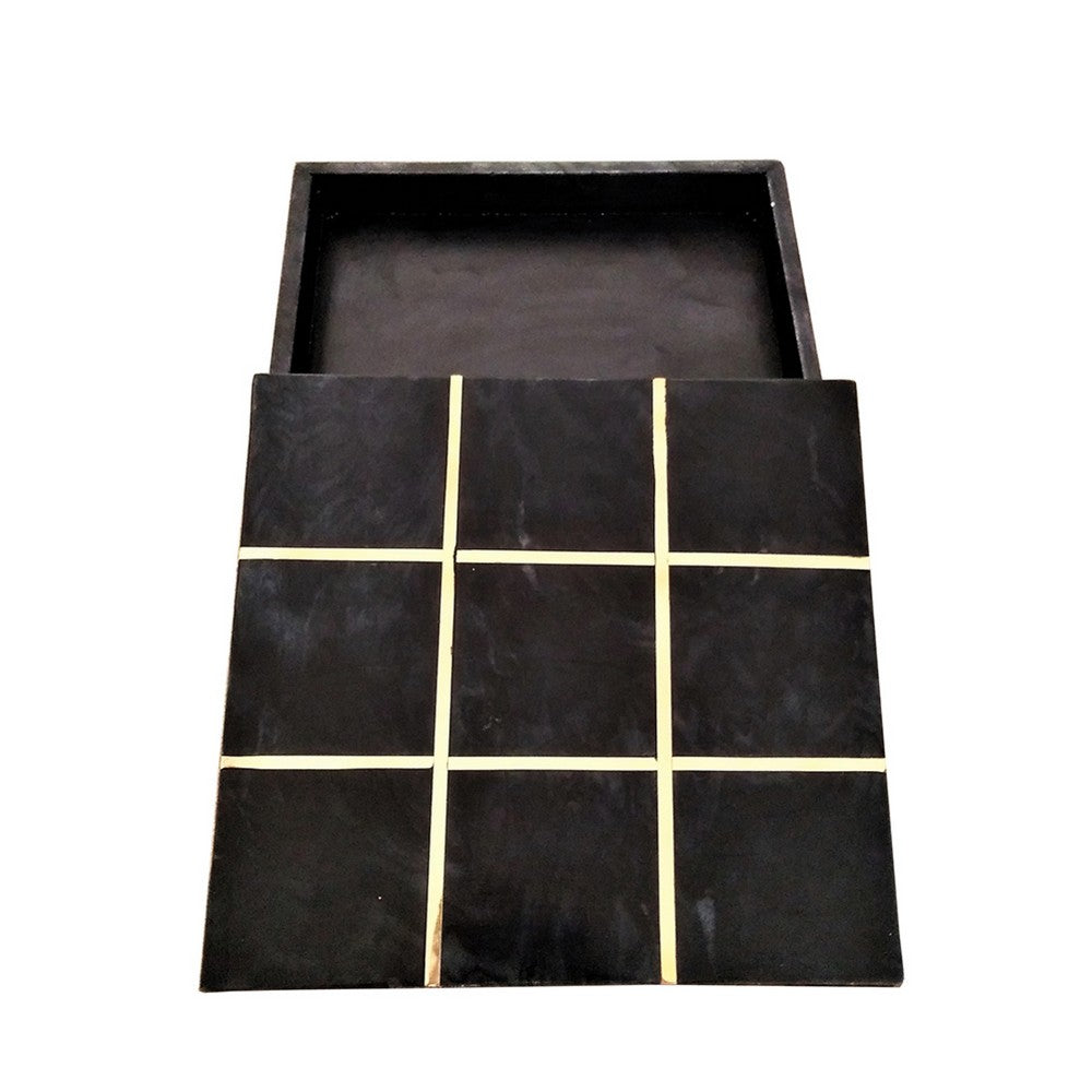 Leza Tic Tac Toe Game Set | Black Marble with Gold Inlay | 12"