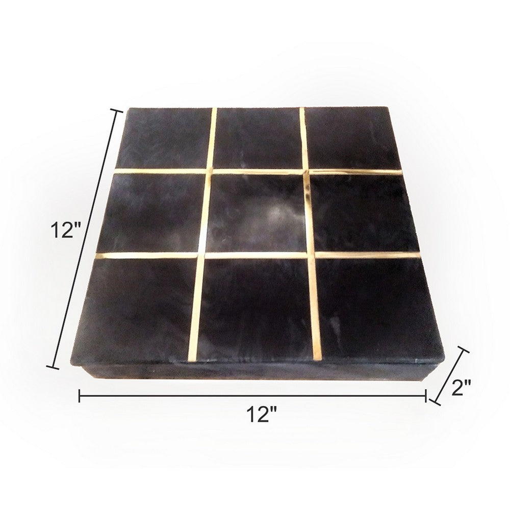 Leza Tic Tac Toe Game Set | Black Marble with Gold Inlay | 12"