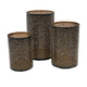3pc Hurricane Candle Holders Set | Pierced Black with Gold Interior
