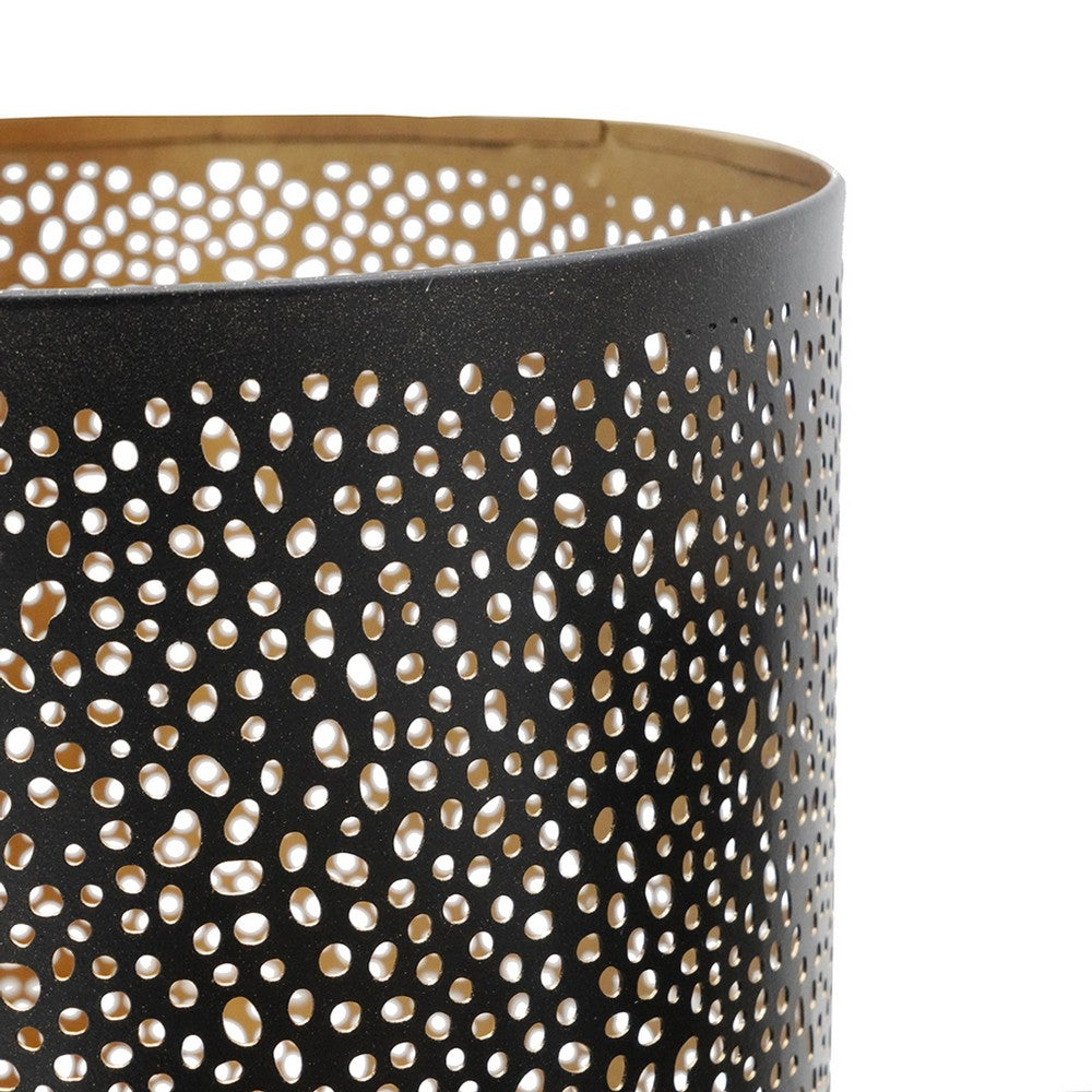 3pc Hurricane Candle Holders Set | Pierced Black with Gold Interior