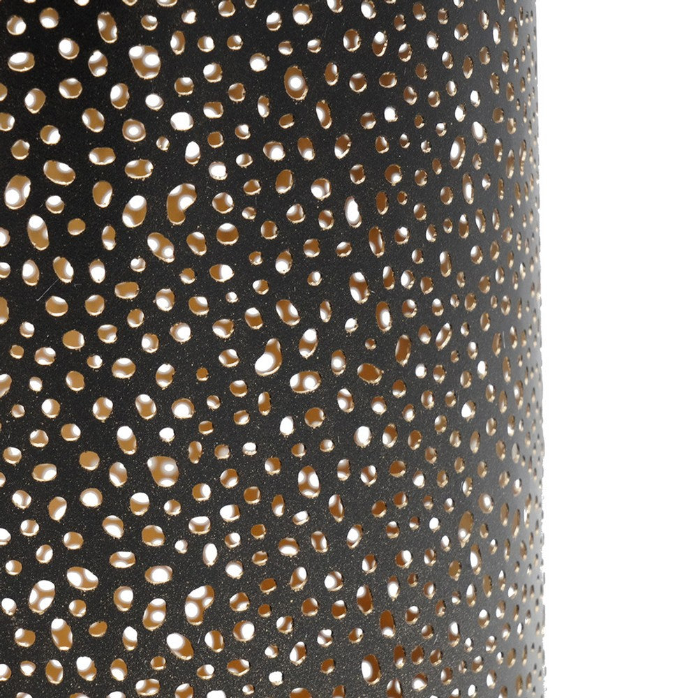 3pc Hurricane Candle Holders Set | Pierced Black with Gold Interior
