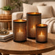 3pc Hurricane Candle Holders Set | Pierced Black with Gold Interior