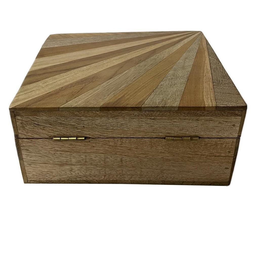Decorative Storage Box | Sunburst Design | 8" Brown Mango Wood
