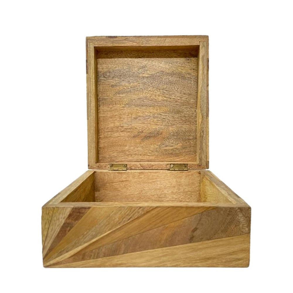 Decorative Storage Box | Sunburst Design | 8" Brown Mango Wood