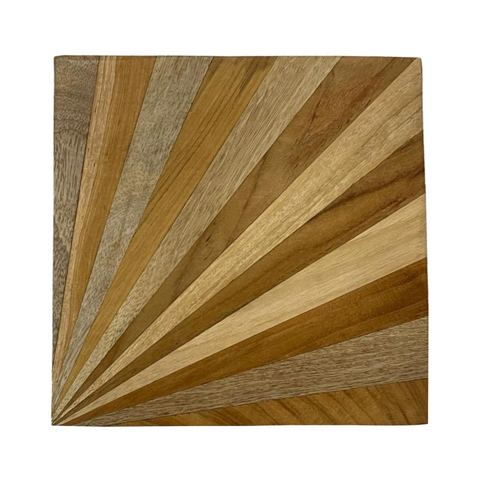 Decorative Storage Box | Sunburst Design | 8" Brown Mango Wood