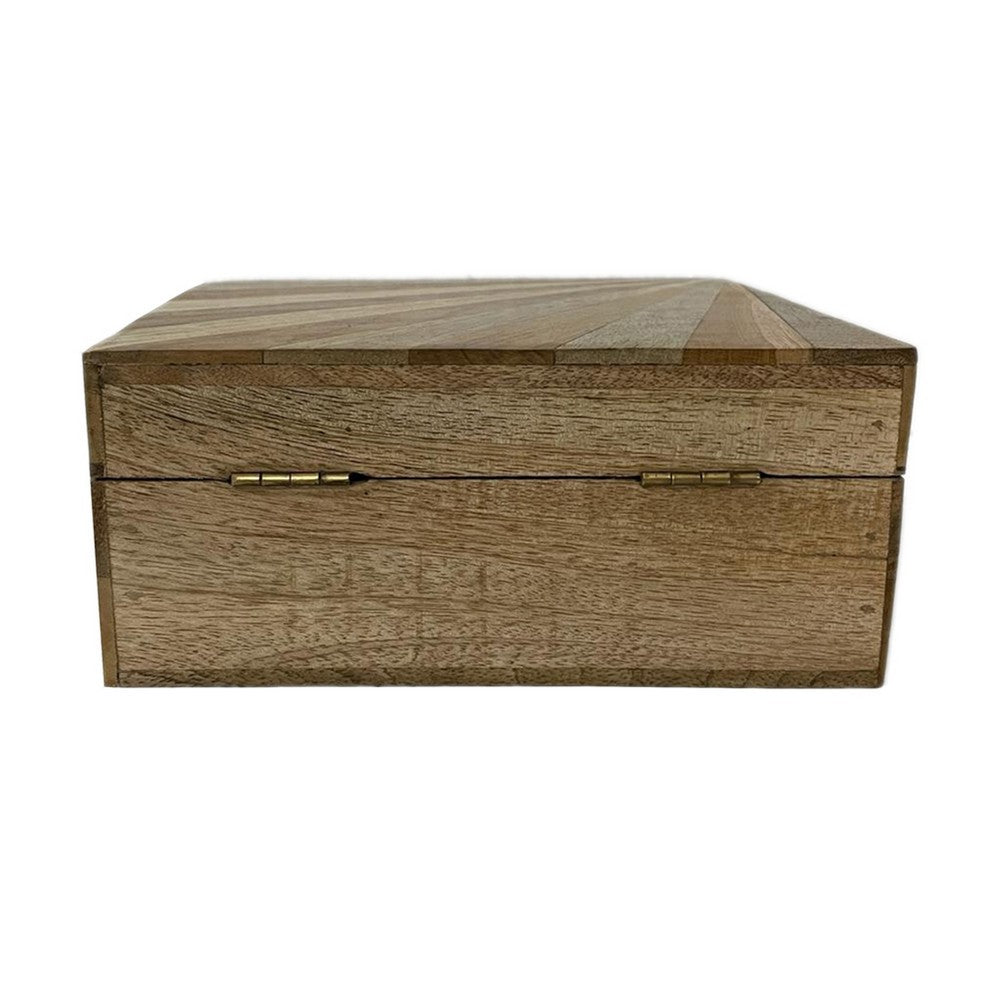Decorative Storage Box | Sunburst Design | 8" Brown Mango Wood