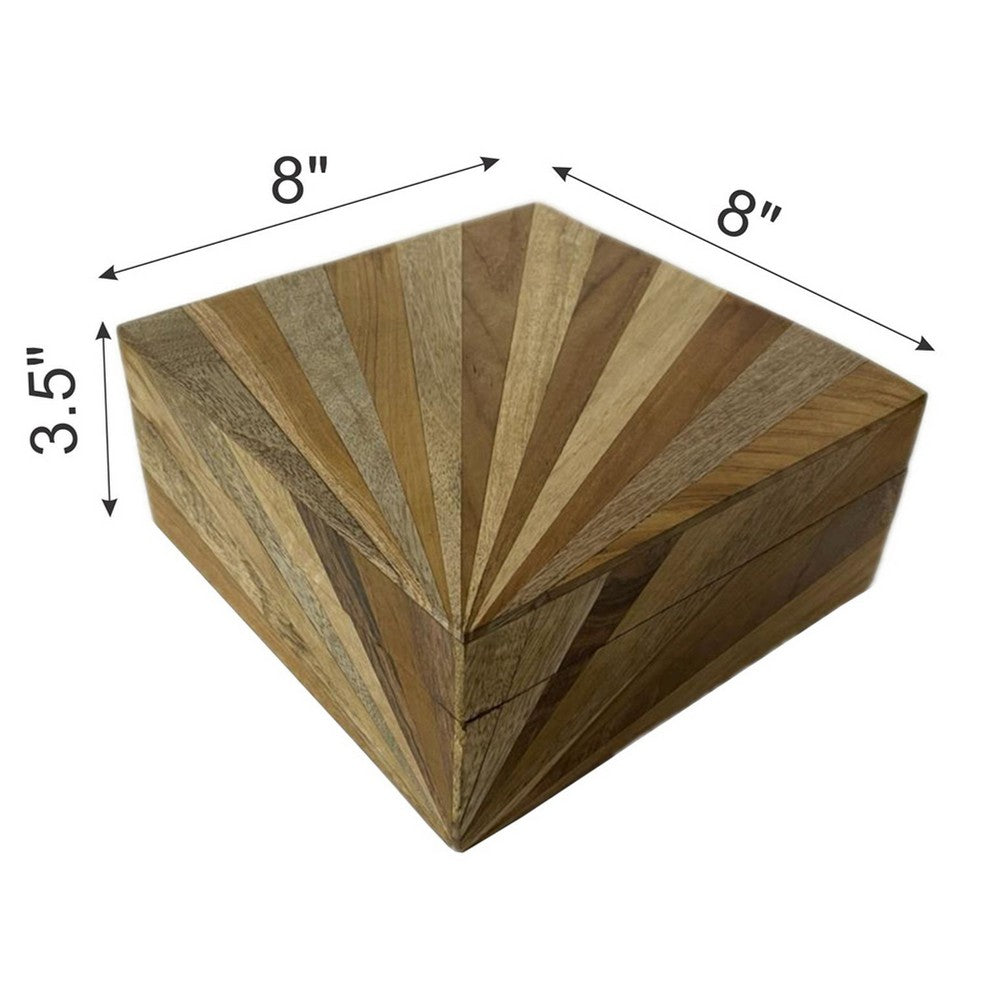 Decorative Storage Box | Sunburst Design | 8" Brown Mango Wood