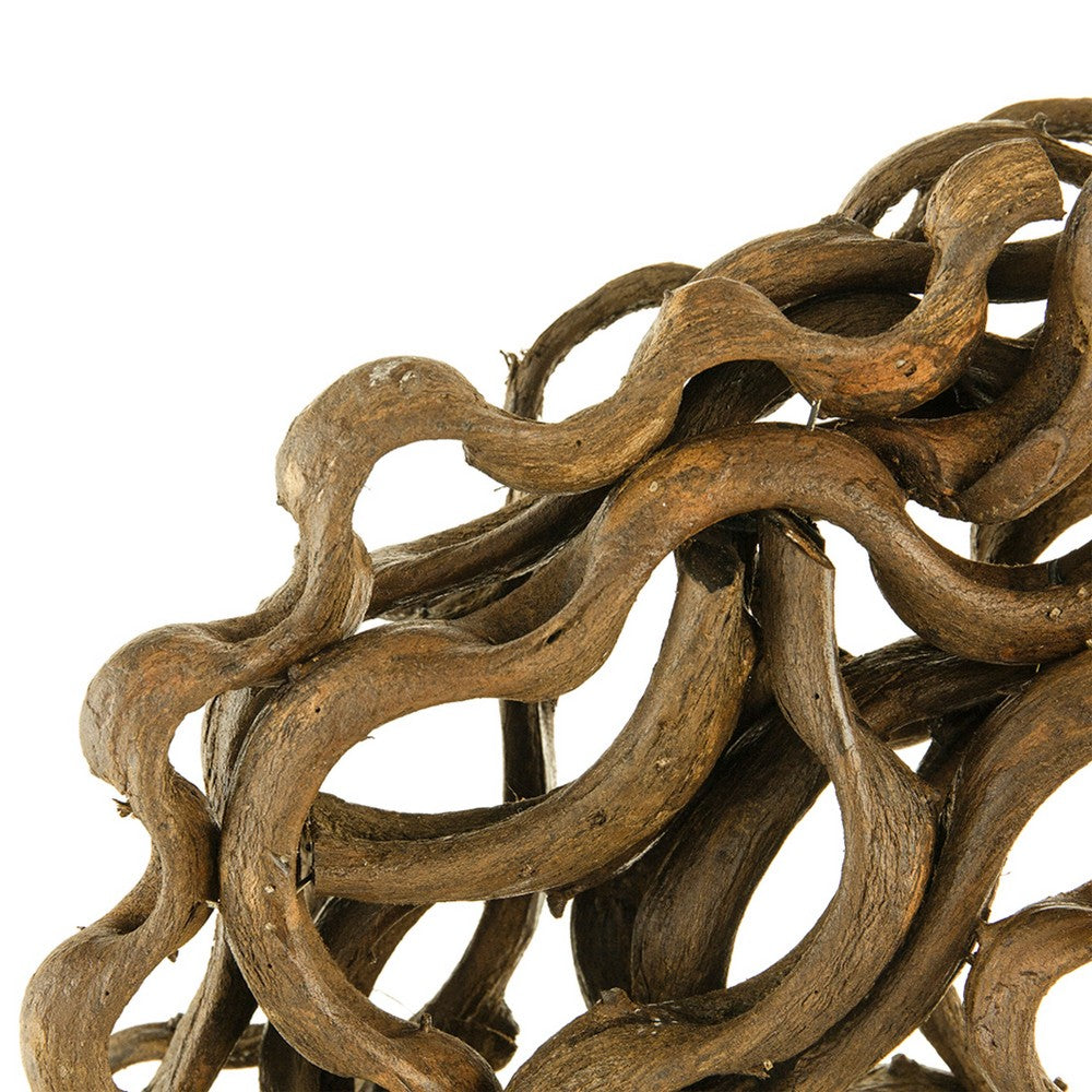 Decorative Tabletop Sculpture | Brown Rattan Intertwined | 20" Round