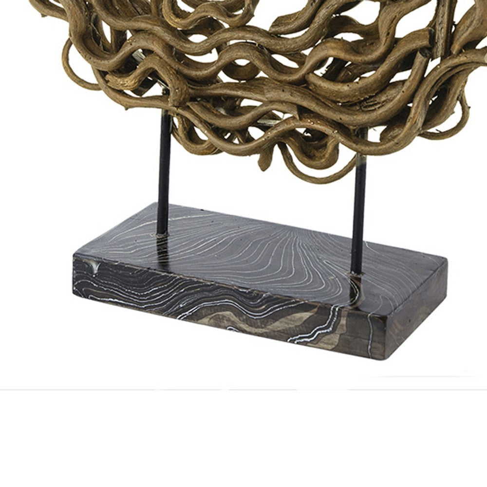 Decorative Tabletop Sculpture | Brown Rattan Intertwined | 20" Round