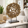 Decorative Tabletop Sculpture | Brown Rattan Intertwined | 20" Round