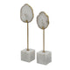 Decorative Statute Set of 2 | White Agate Stone & Marble | Gold Accent