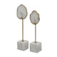 Decorative Statute Set of 2 | White Agate Stone & Marble | Gold Accent