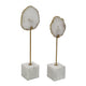Decorative Statute Set of 2 | White Agate Stone & Marble | Gold Accent