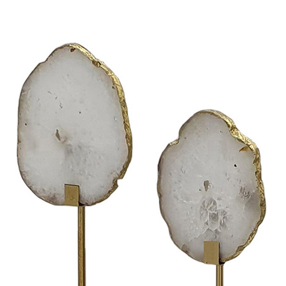 Decorative Statute Set of 2 | White Agate Stone & Marble | Gold Accent