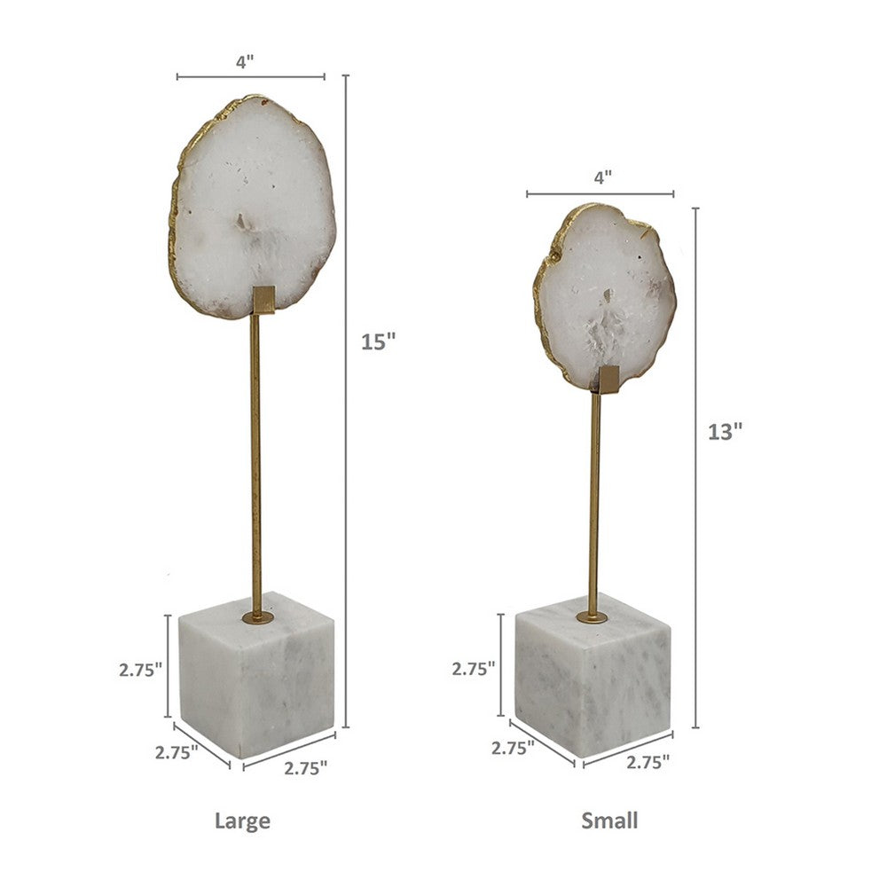 Decorative Statute Set of 2 | White Agate Stone & Marble | Gold Accent