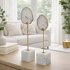 Decorative Statute Set of 2 | White Agate Stone & Marble | Gold Accent