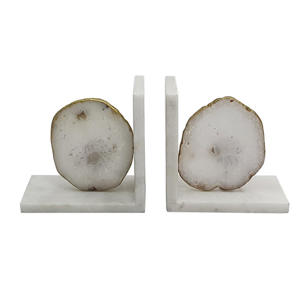 Hemi Agate Bookends Set of 2 | Glam White Natural Stone & Marble