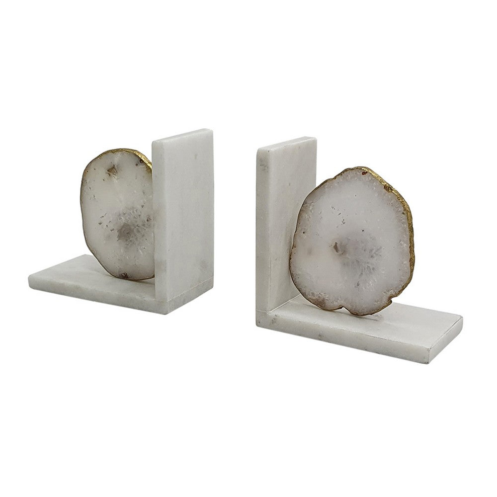 Hemi Agate Bookends Set of 2 | Glam White Natural Stone & Marble