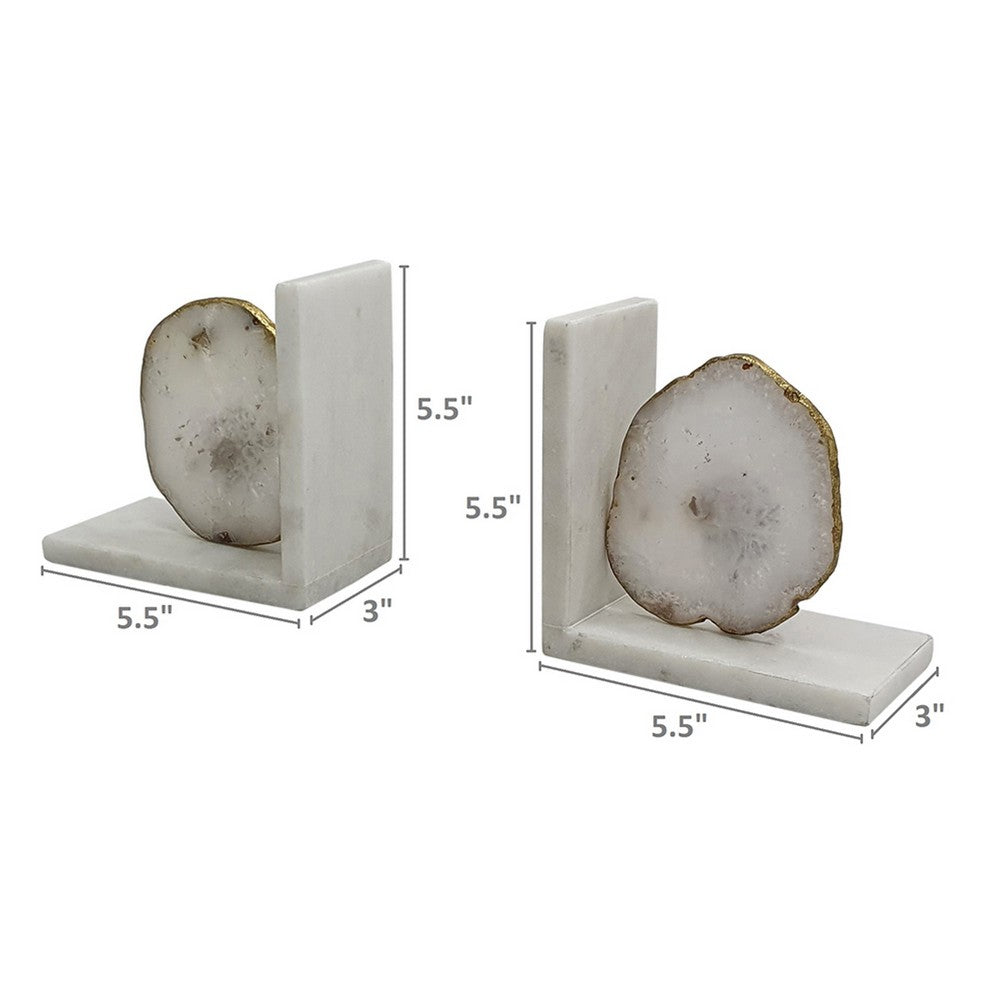 Hemi Agate Bookends Set of 2 | Glam White Natural Stone & Marble