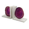 Hemi Agate Bookends Set of 2 | Glam Pink Natural Stone | White Marble