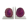 Hemi Agate Bookends Set of 2 | Glam Pink Natural Stone | White Marble