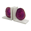 Hemi Agate Bookends Set of 2 | Glam Pink Natural Stone | White Marble