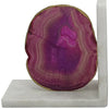 Hemi Agate Bookends Set of 2 | Glam Pink Natural Stone | White Marble