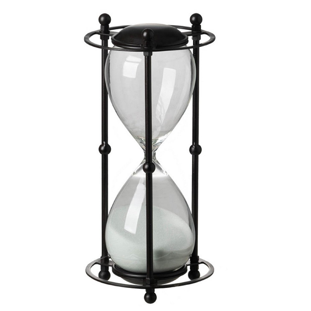 Iaon Hourglass Timer with White Sand | Tabletop 13" Black Iron Stand