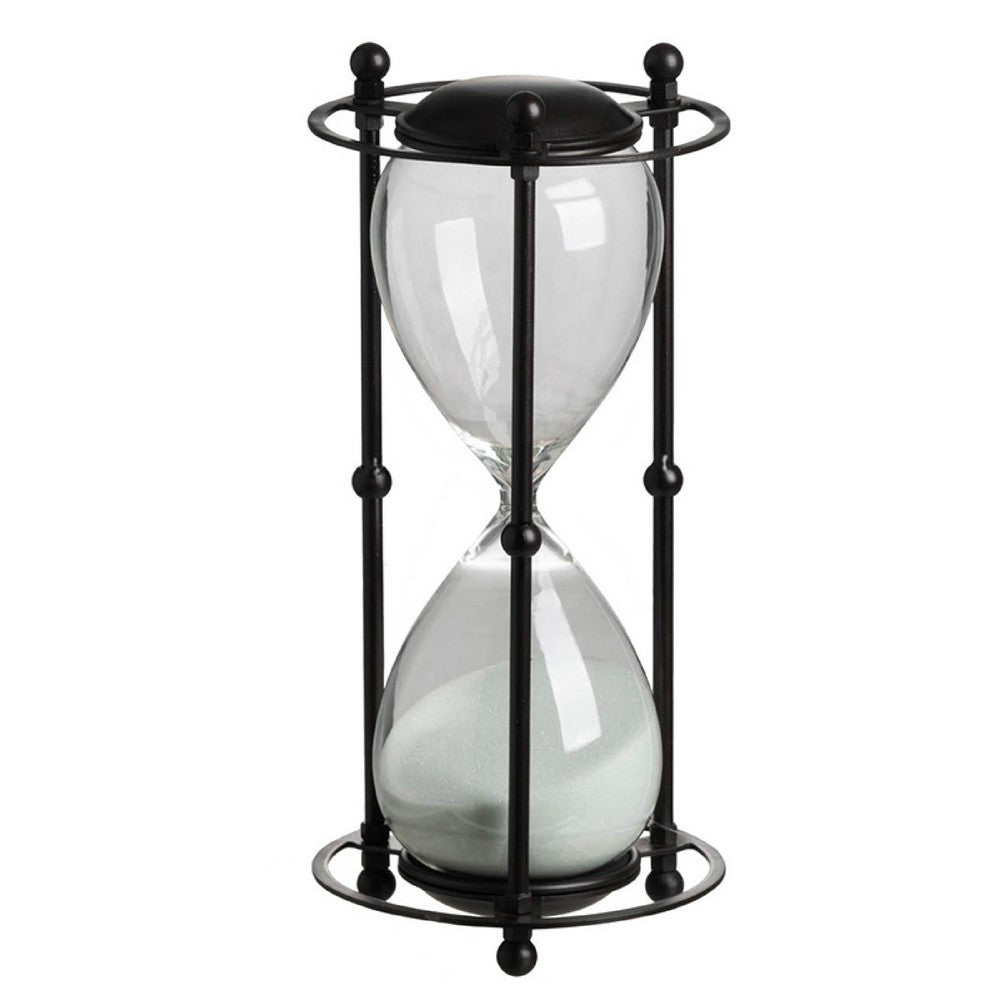 Iaon Hourglass Timer with White Sand | Tabletop 13" Black Iron Stand