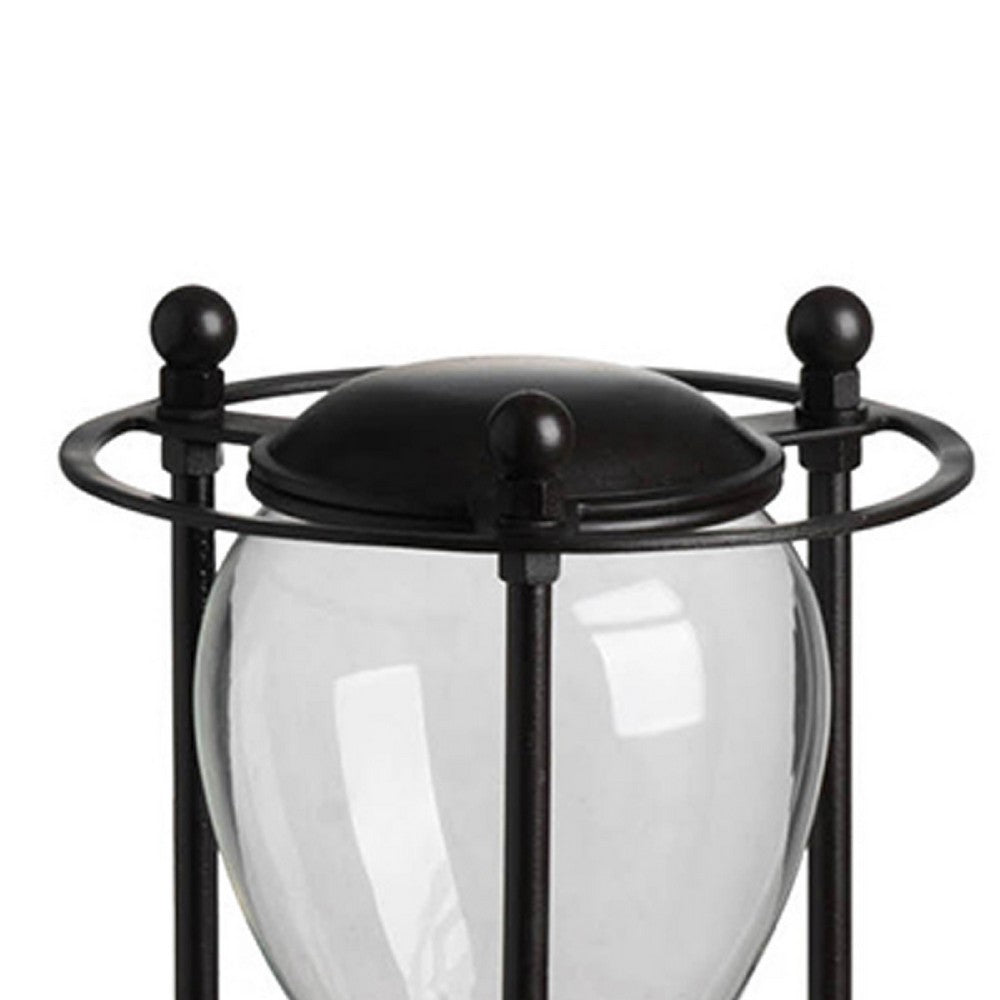 Iaon Hourglass Timer with White Sand | Tabletop 13" Black Iron Stand